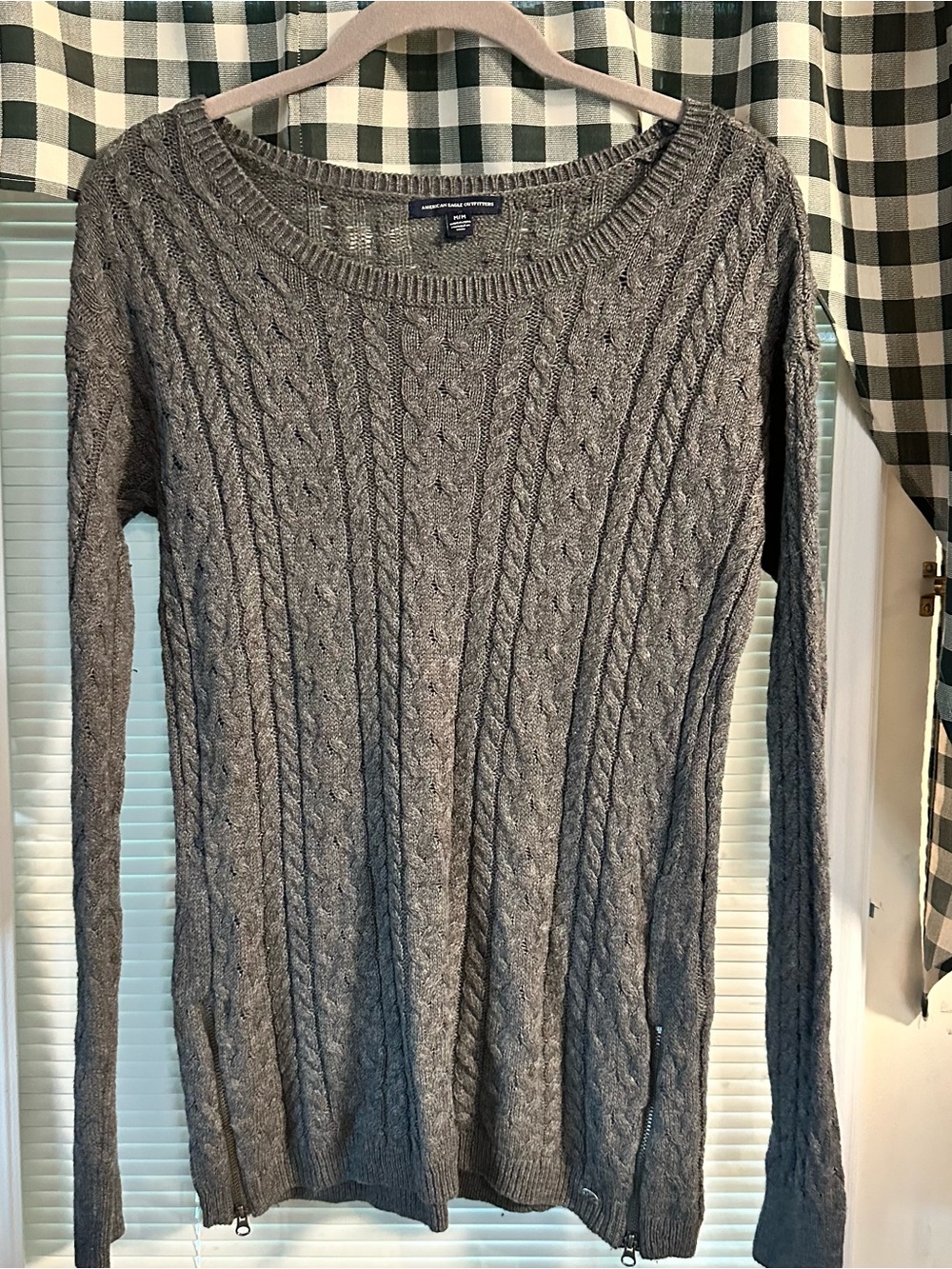 American Eagle Outfitters Gray Cable-Knit Scoopneck Sweater